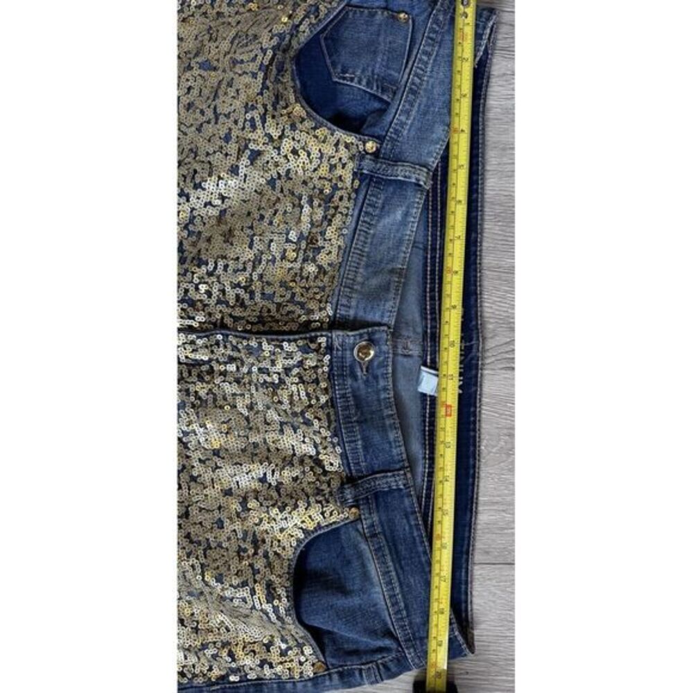Chico's Platinum Jeans Size 35 Short‎ Denim Stretch GOLD sequins - Picture 11 of 11